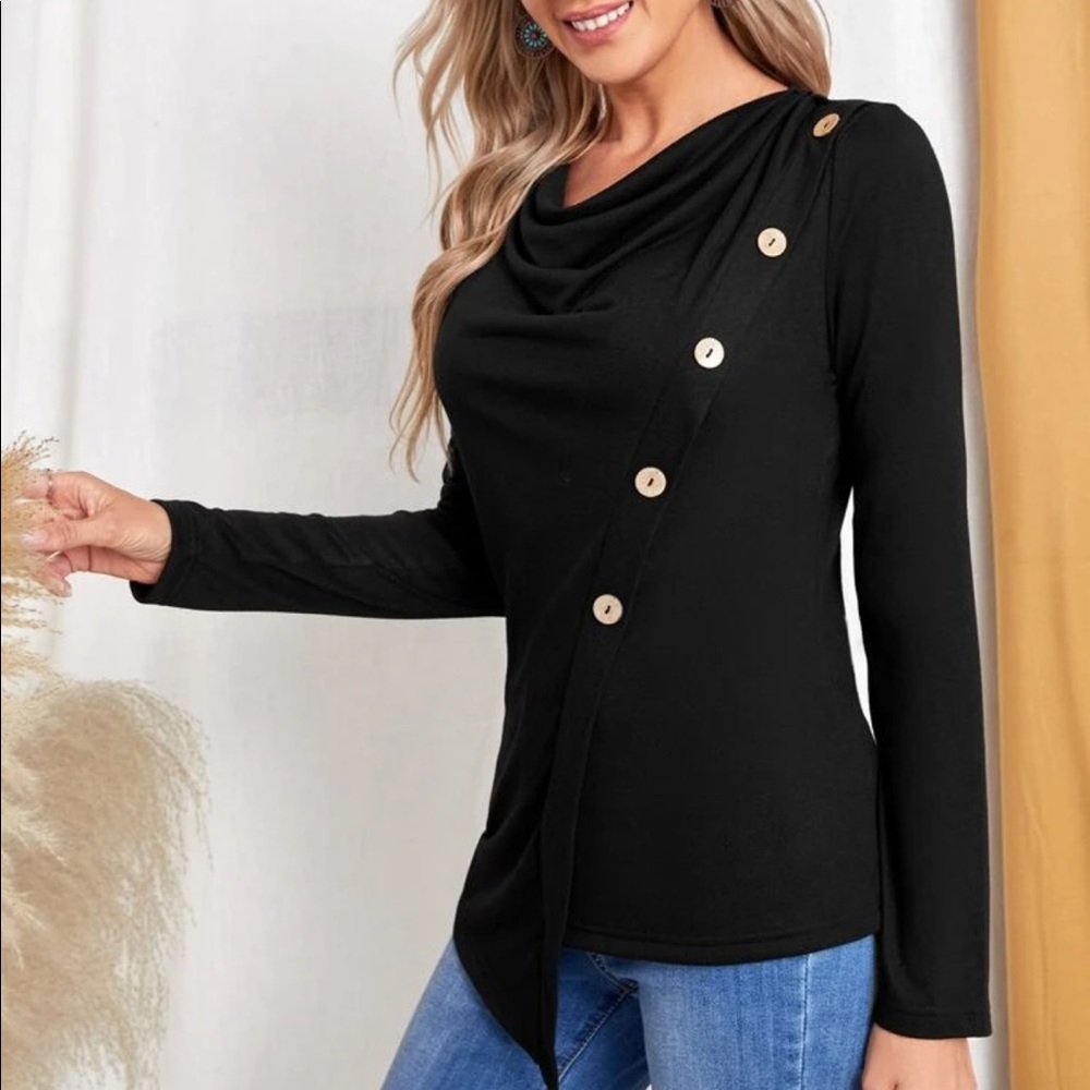 Boho black button detail blouse - Picture 4 of 14